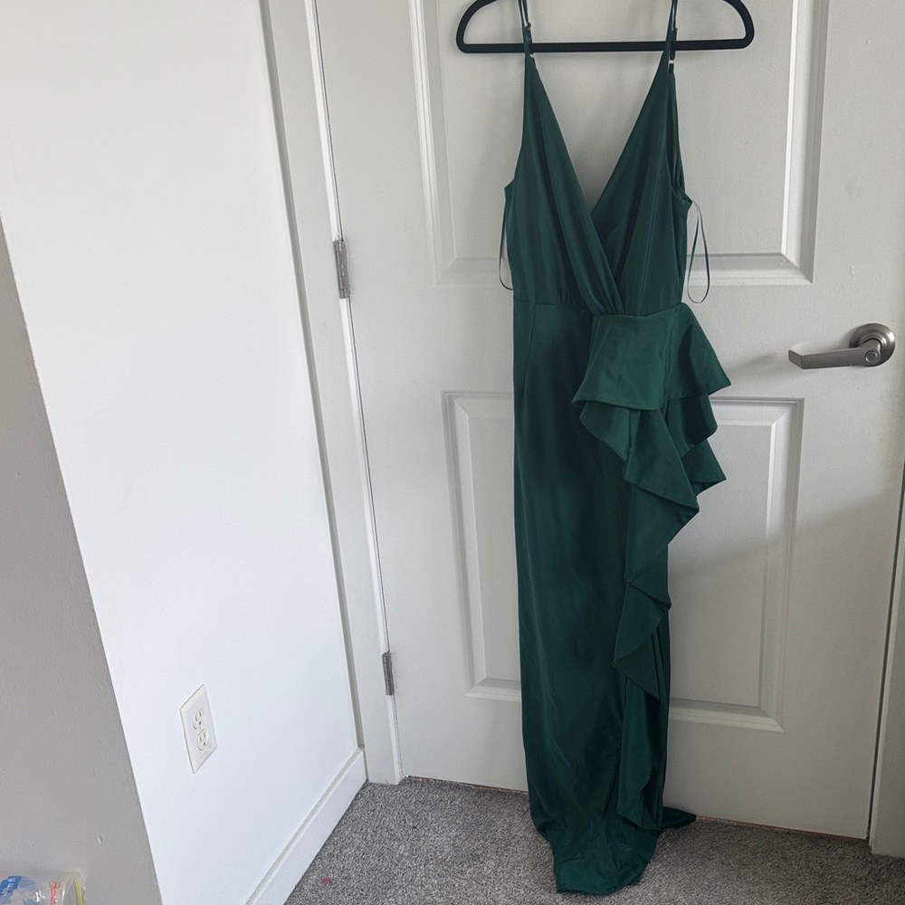 Fashion Nova Asymmetrical Emerald Dress
